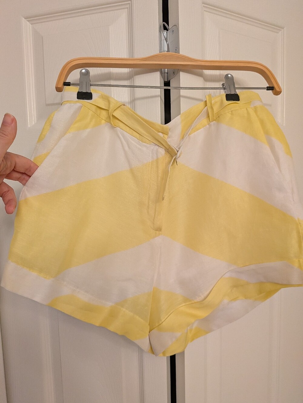 Designer Silk Yellow & White Chic Striped Women’s Summer Shorts